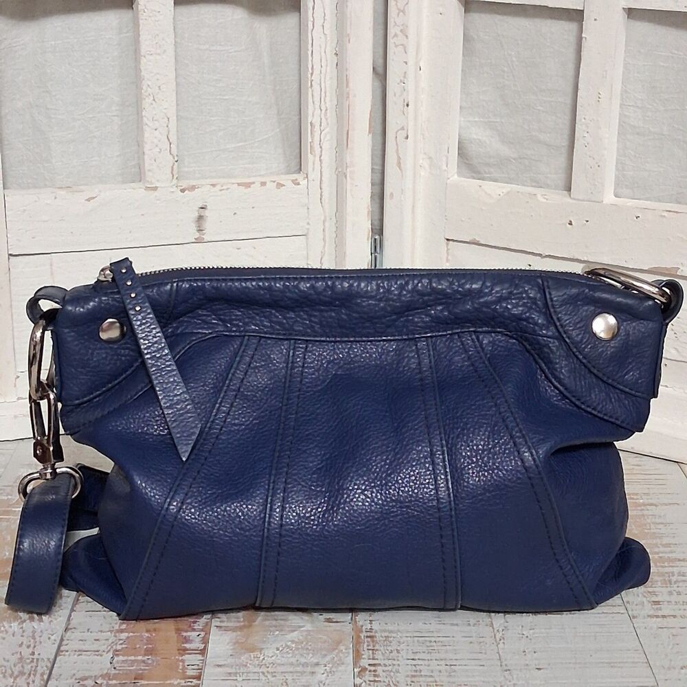 Y2K Vintage HOBO International Blue Pebbled Leather Crossbody Bag Slouchy Boho